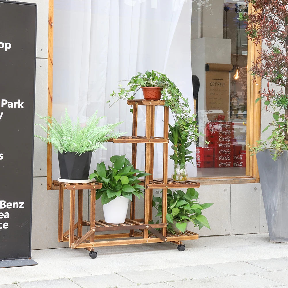 Multi-Layer Wooden Plant Stand with Wheels - LoongFly Online