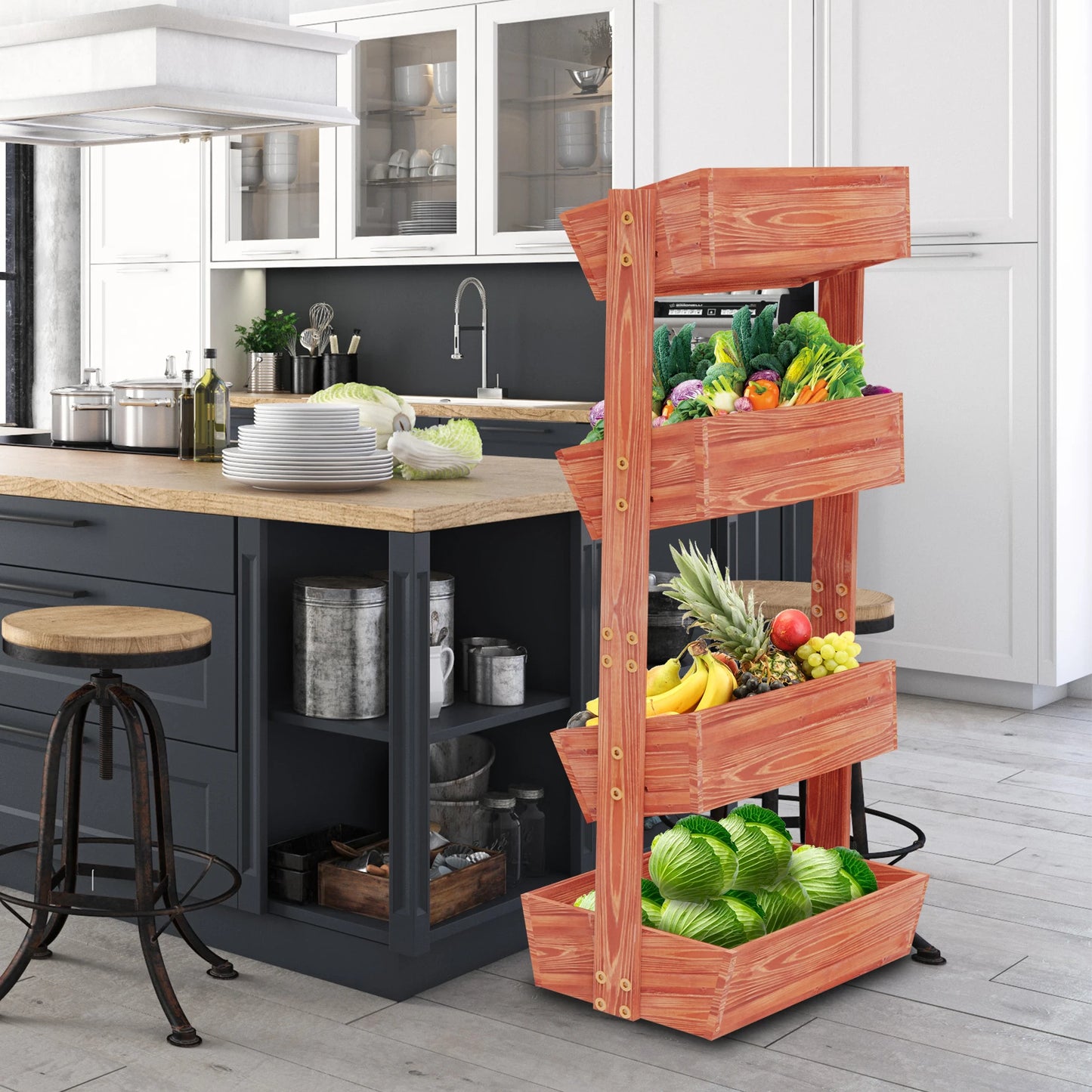 4-Tier Raised Garden Bed, Wooden Elevated Planters Stand - LoongFly Online