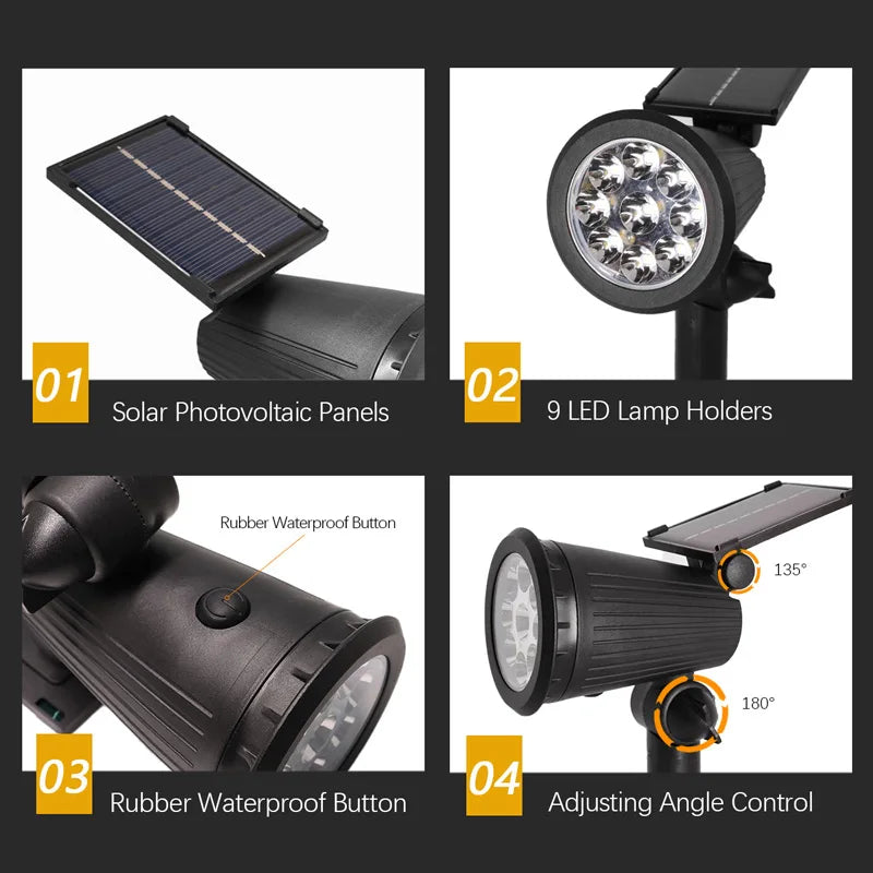 9 LEDs Solar Spotlights Outdoor Light - LoongFly Online