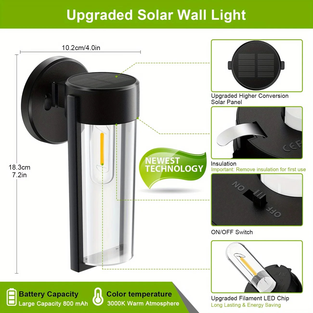 LED Solar Wall Mount Light Outdoor Solar Powered Auto On/Off Waterproof Garden Decoration Yard Post Porch Fence Lawn Lights - LoongFly Online