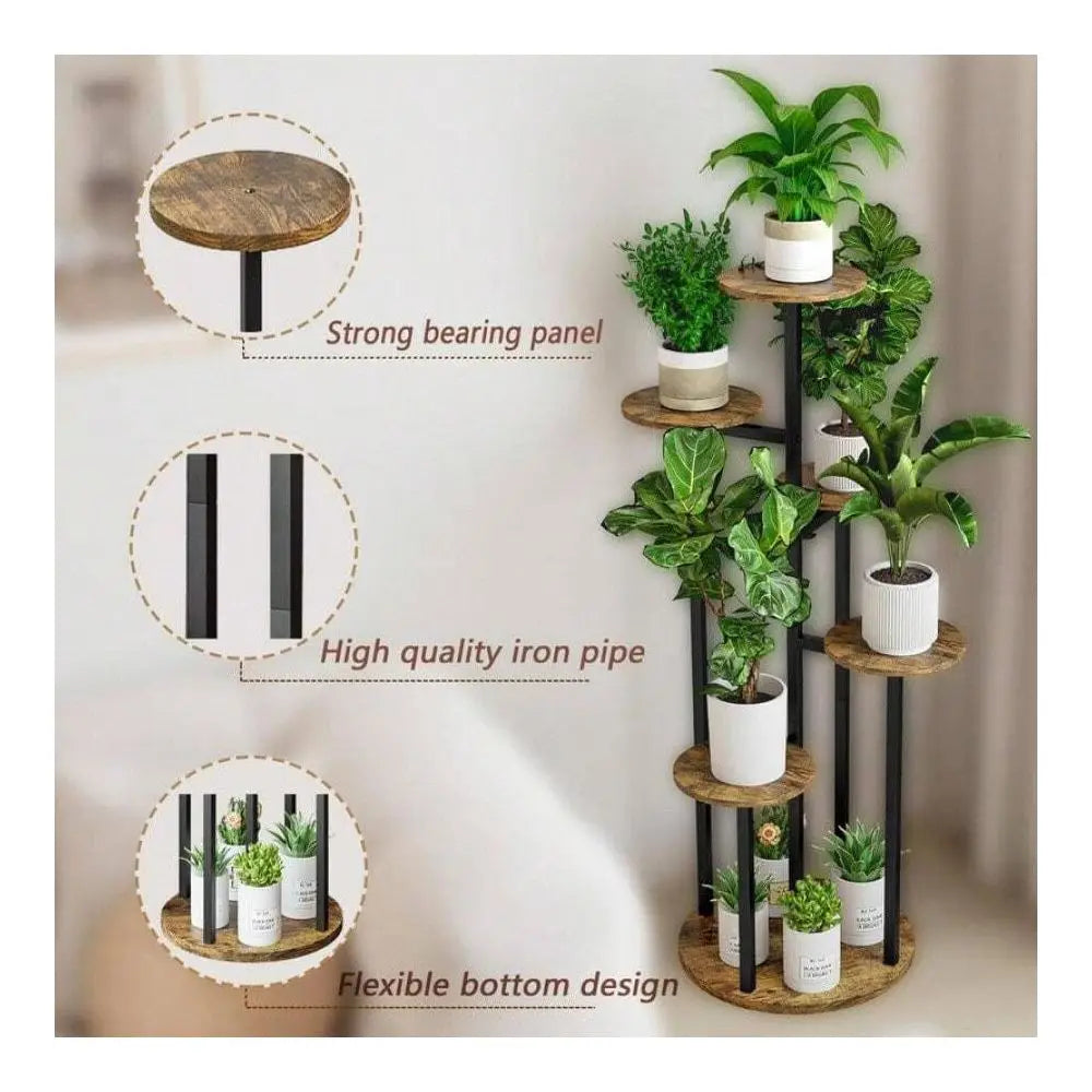 Stand Indoor 6 Tier 9 Potted Multiple Flower Pot Holder For Patio Garden Balcony Living Room Corner BlackRustic Brown,White Out - LoongFly Online