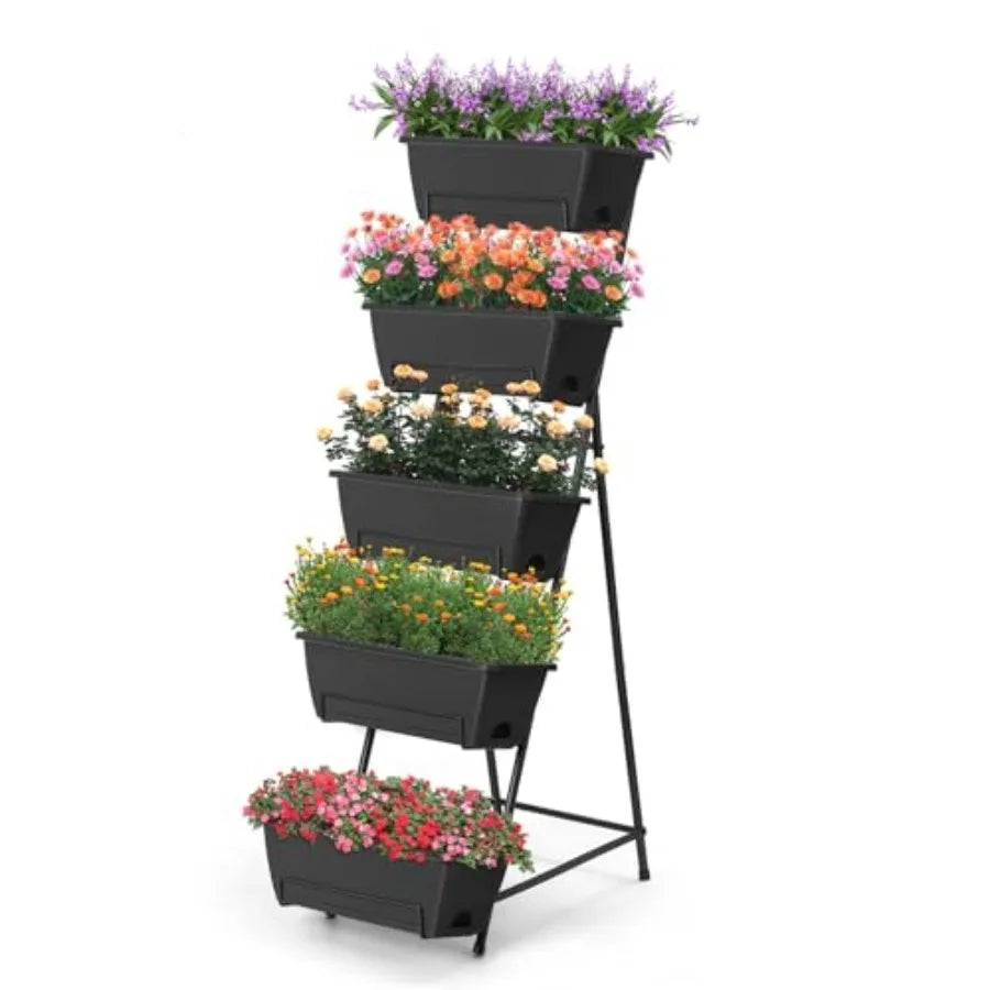 5 Tier Vertical Raised Garden Bed Planter Box Vertical Raised Bed with Drainage Holes for Indoor Outdoor Herbs Flowers Vegetabl - LoongFly Online