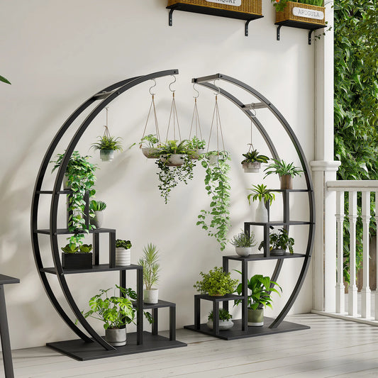 5 Tier Flower Plant Stand Indoor, 2 Pack Half Moon Plant Shelf Metal hanging Plant Rack for Home Patio Lawn Garden Balcony - LoongFly Online