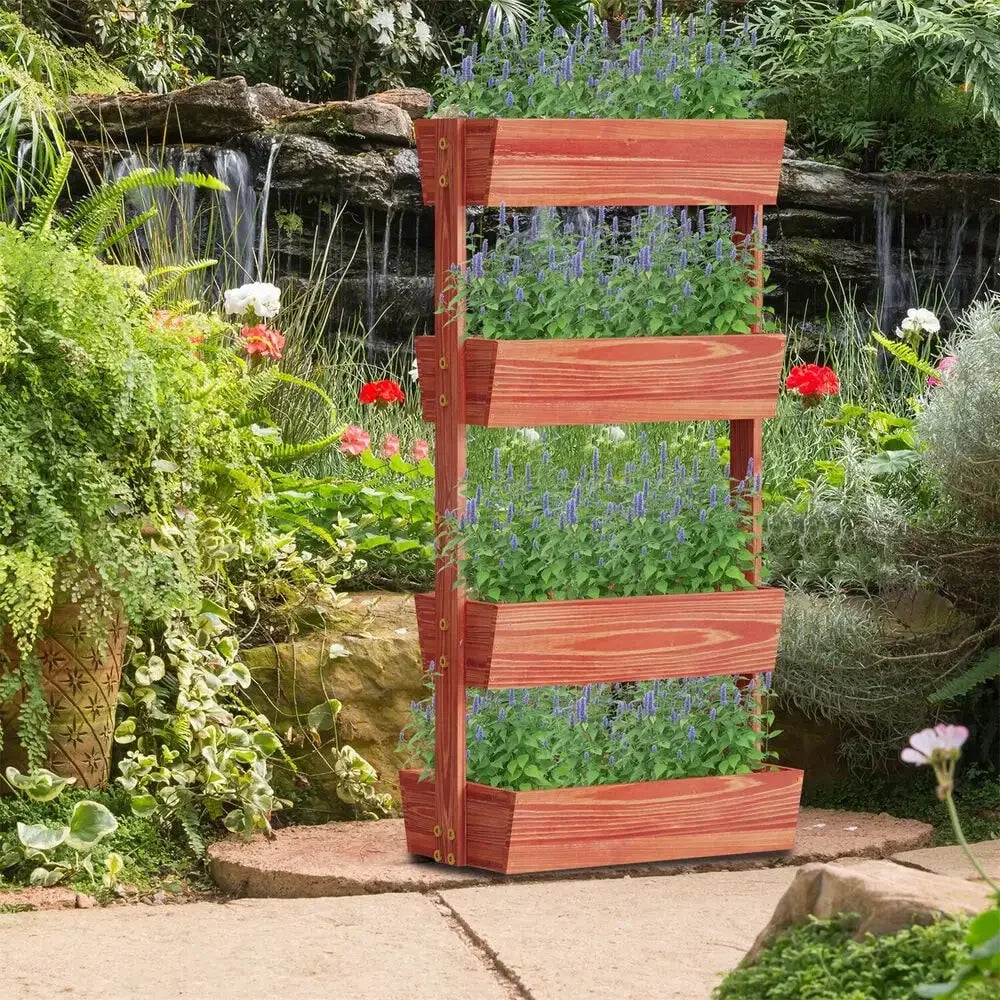 4 Tier Wooden Ladder Garden Bed Stand Extre Large Elevated Planter Fruit Box - LoongFly Online