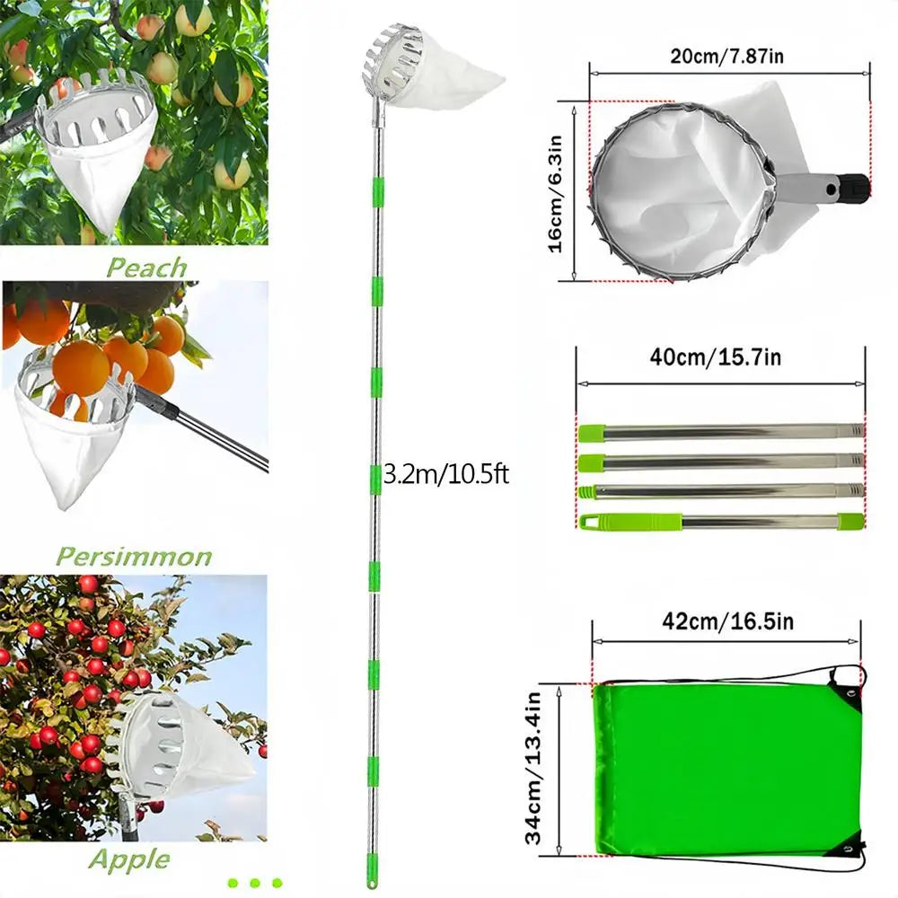 Fruit Picker With Telescopic Pole Metal Fruit Picker Orchard Gardening Apple Peach Picking Tools Garden Fruit Catcher Collection