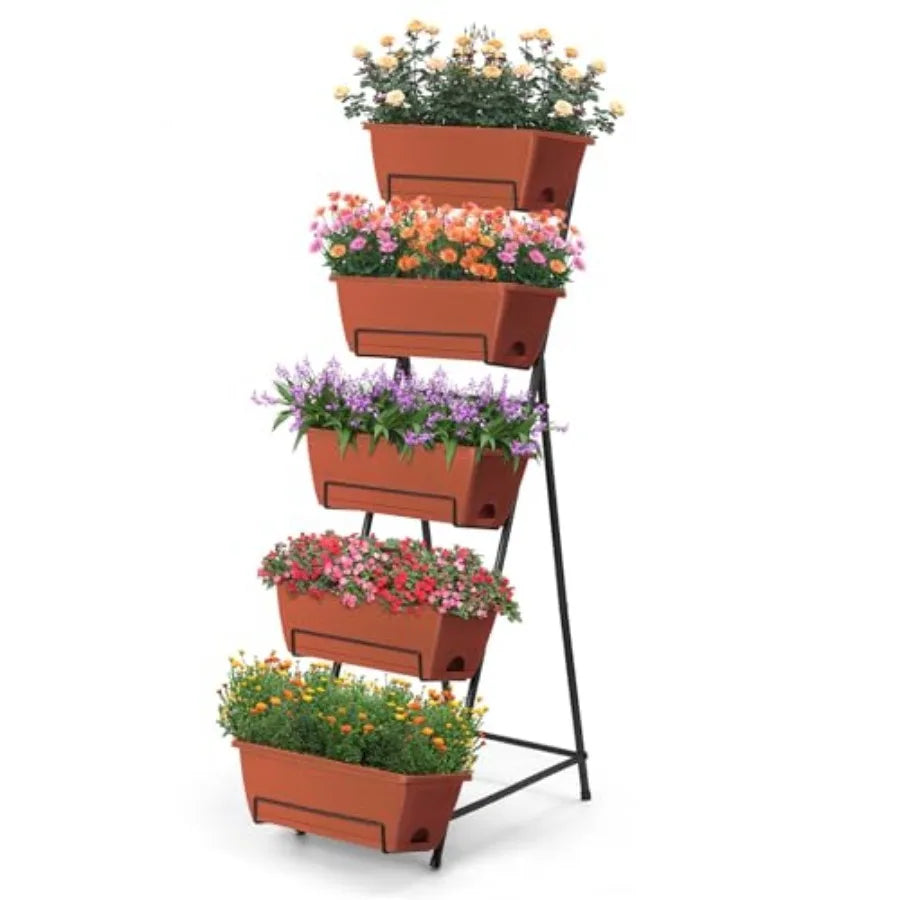 5 Tier Vertical Raised Garden Bed Planter Box Vertical Raised Bed with Drainage Holes for Indoor Outdoor Herbs Flowers Vegetabl - LoongFly Online