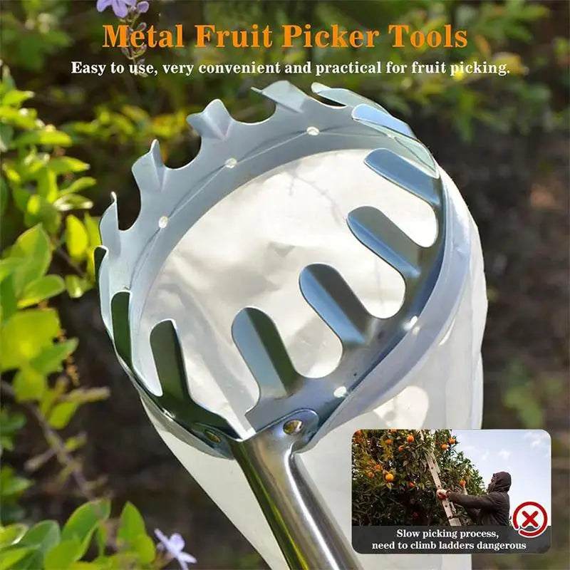 Fruit Picker With Telescopic Pole Metal Fruit Picker Orchard Gardening Apple Peach Picking Tools Garden Fruit Catcher Collection