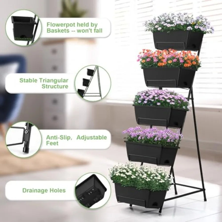 5 Tier Vertical Raised Garden Bed Planter Box Vertical Raised Bed with Drainage Holes for Indoor Outdoor Herbs Flowers Vegetabl - LoongFly Online