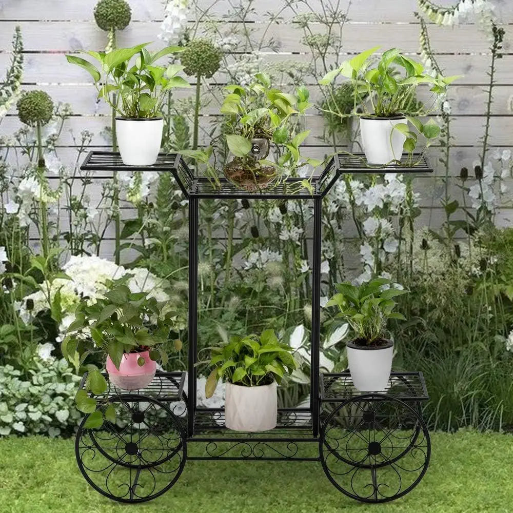 4-Tier Car-Shaped Metal Plant Stand for Indoor/Outdoor Use: Versatile Patio Display Rack - LoongFly Online