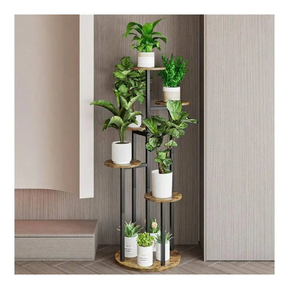 Stand Indoor 6 Tier 9 Potted Multiple Flower Pot Holder For Patio Garden Balcony Living Room Corner BlackRustic Brown,White Out - LoongFly Online