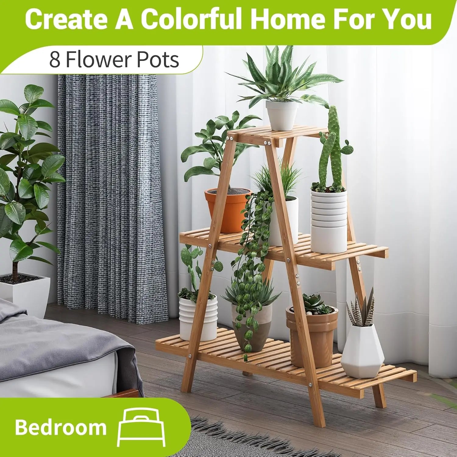 3-Tier Bamboo Plant Stand for Indoor Outdoor Use, Tiered Shelf for Potted Flowers, Garden Balcony Living Room Patio Decor - LoongFly Online