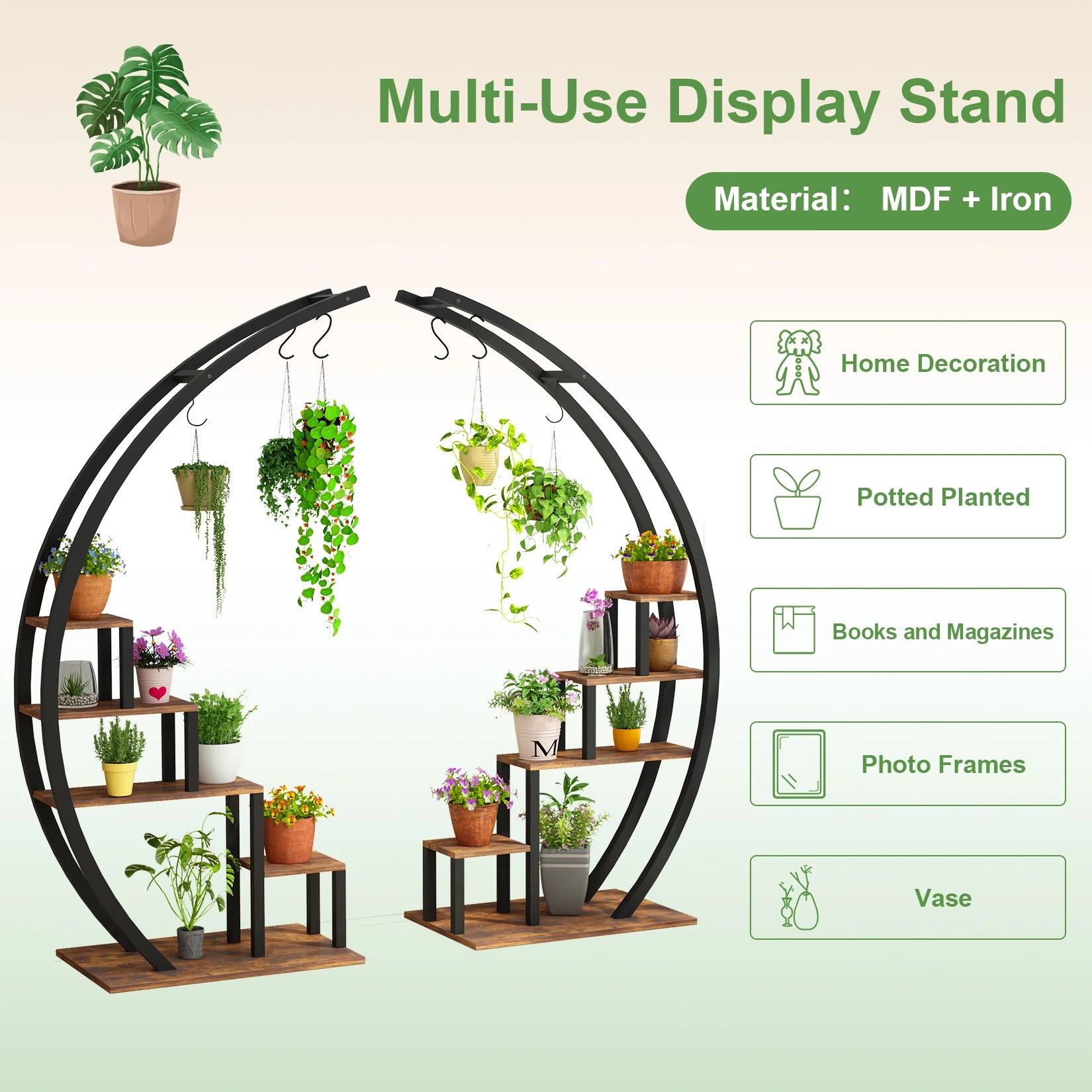 5 Tier Flower Plant Stand Indoor, 2 Pack Half Moon Plant Shelf Metal hanging Plant Rack for Home Patio Lawn Garden Balcony - LoongFly Online