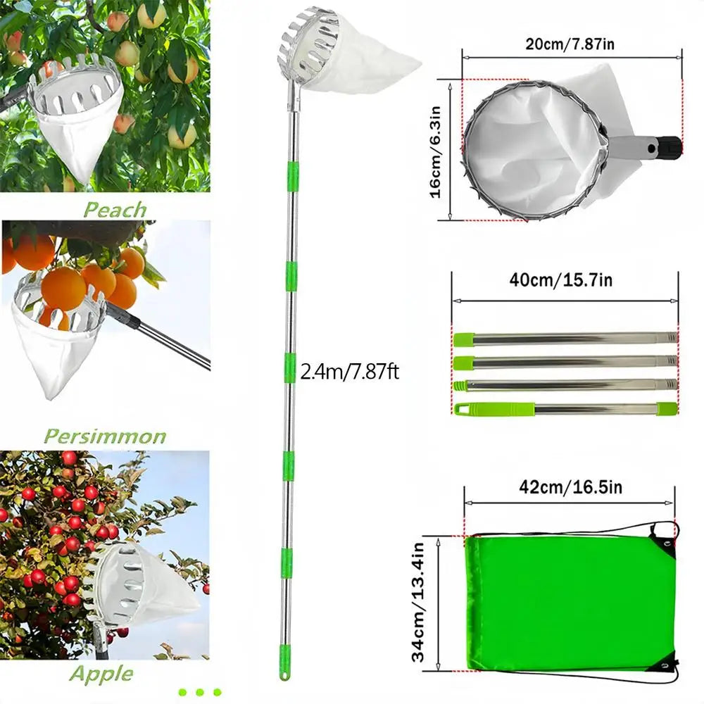 Fruit Picker With Telescopic Pole Metal Fruit Picker Orchard Gardening Apple Peach Picking Tools Garden Fruit Catcher Collection