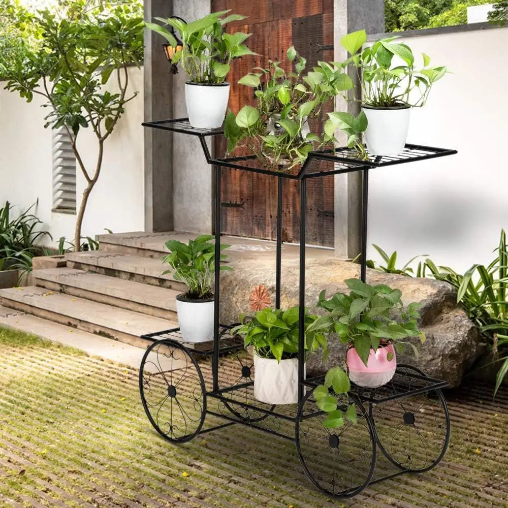 4-Tier Car-Shaped Metal Plant Stand for Indoor/Outdoor Use: Versatile Patio Display Rack - LoongFly Online
