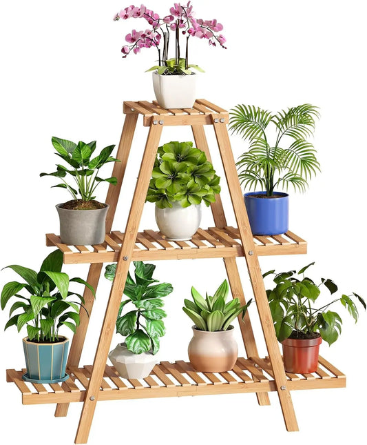 3-Tier Bamboo Plant Stand for Indoor Outdoor Use, Tiered Shelf for Potted Flowers, Garden Balcony Living Room Patio Decor - LoongFly Online