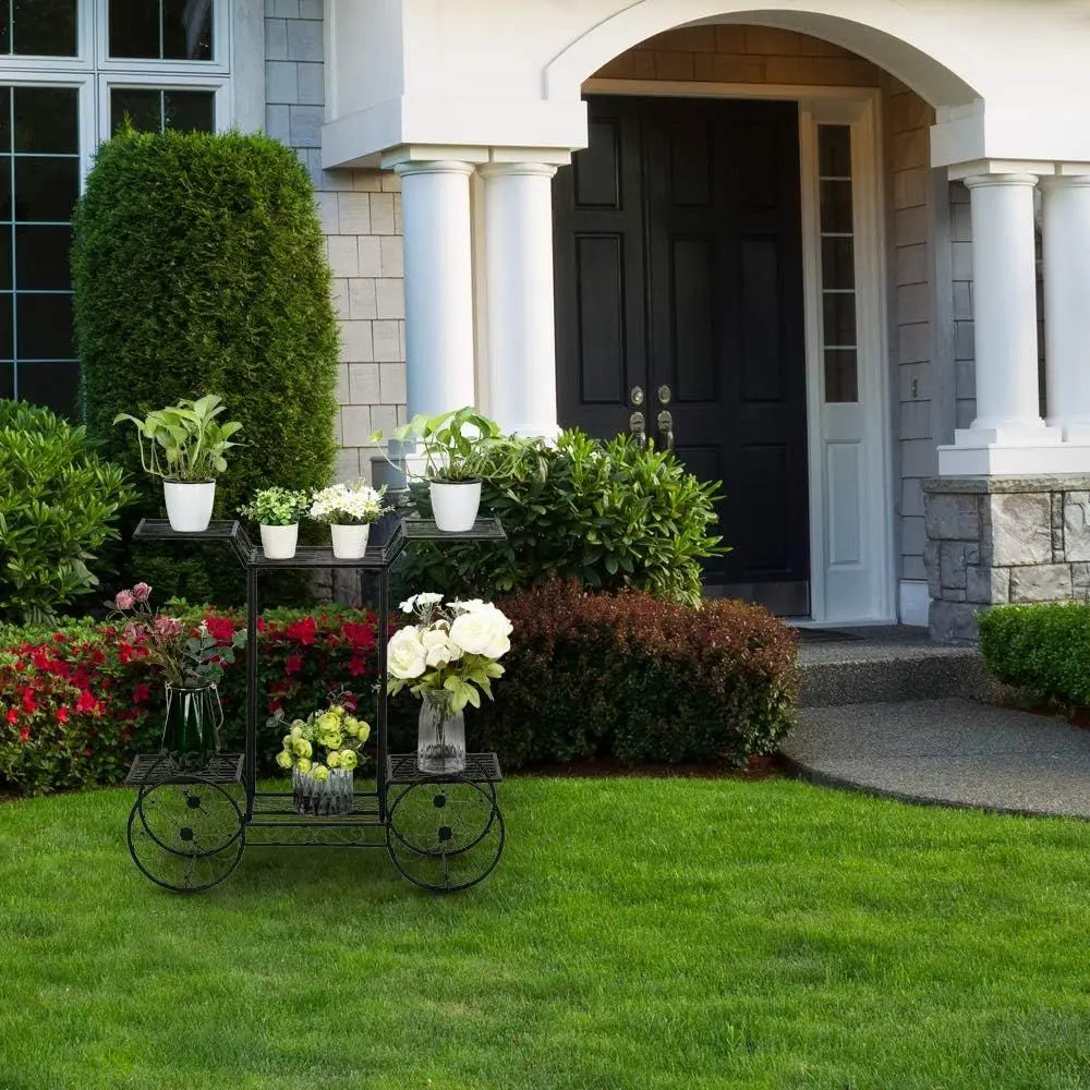 4-Tier Car-Shaped Metal Plant Stand for Indoor/Outdoor Use: Versatile Patio Display Rack - LoongFly Online