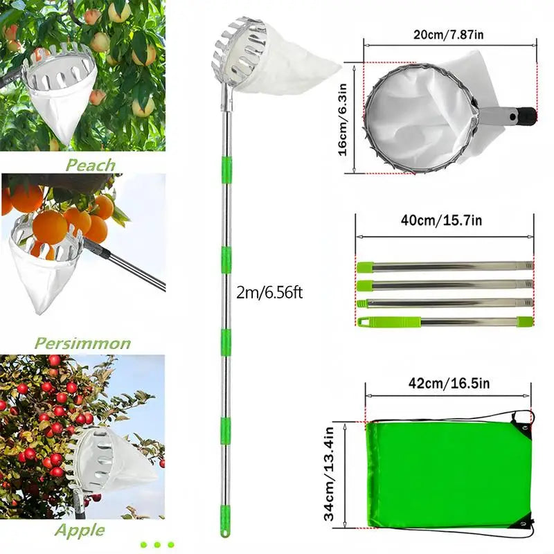 Fruit Picker With Telescopic Pole Metal Fruit Picker Orchard Gardening Apple Peach Picking Tools Garden Fruit Catcher Collection