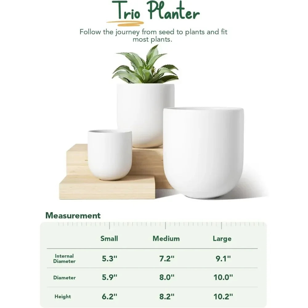 6+8+10 Inch Plant Pots Indoor, Ceramic Planters for Indoor Plants, Flower Pots with Drainage Hole and Rubber Plug
