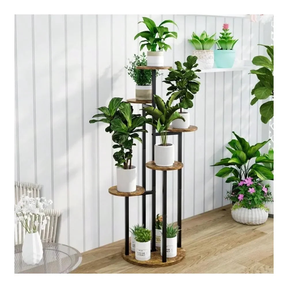 Stand Indoor 6 Tier 9 Potted Multiple Flower Pot Holder For Patio Garden Balcony Living Room Corner BlackRustic Brown,White Out - LoongFly Online