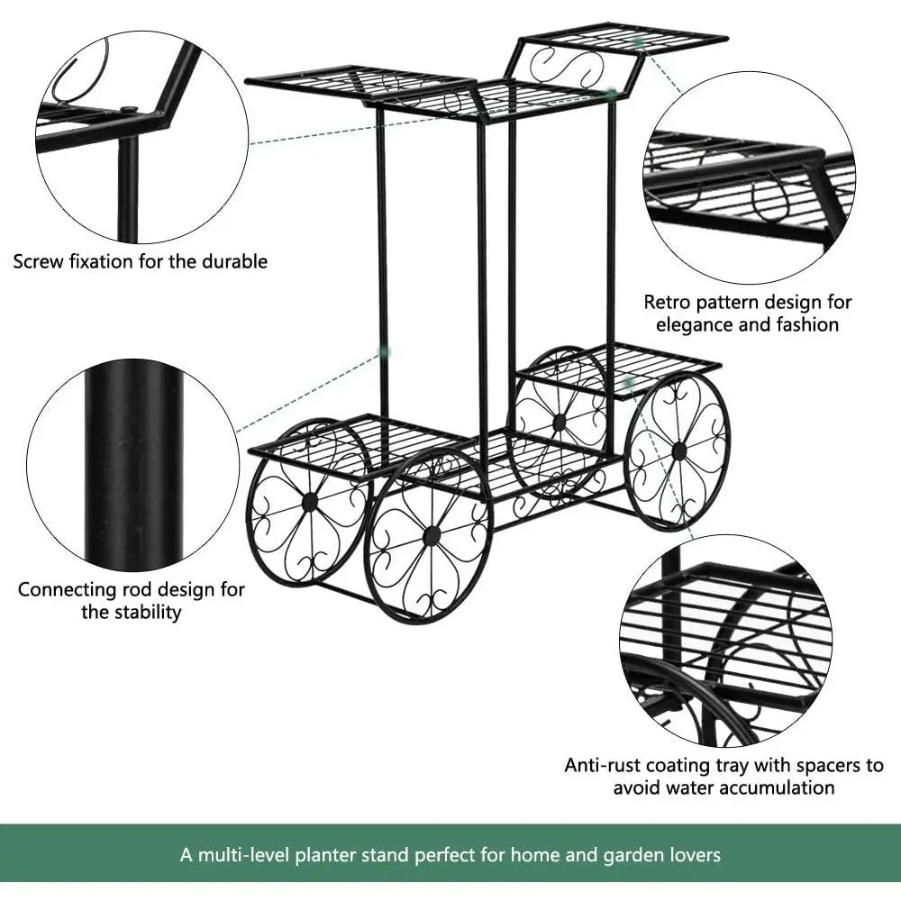 4-Tier Car-Shaped Metal Plant Stand for Indoor/Outdoor Use: Versatile Patio Display Rack - LoongFly Online