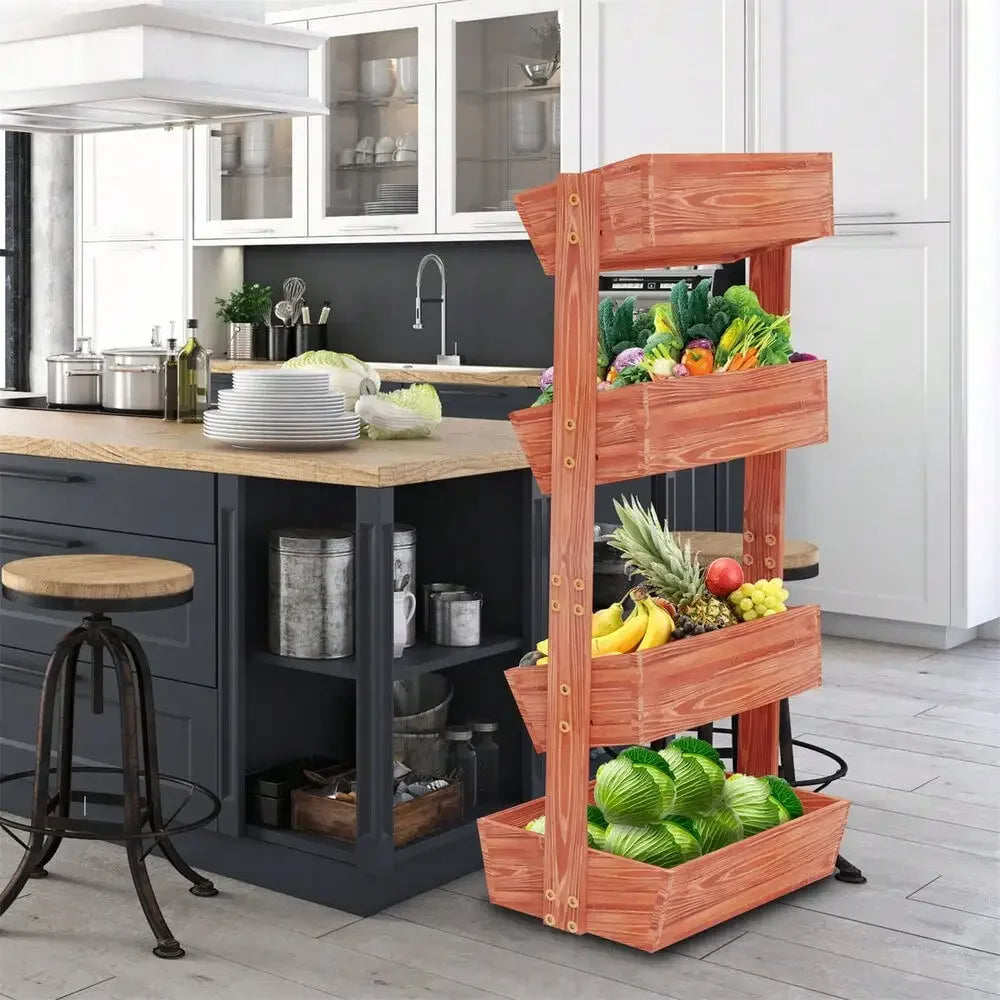 4 Tier Wooden Ladder Garden Bed Stand Extre Large Elevated Planter Fruit Box - LoongFly Online