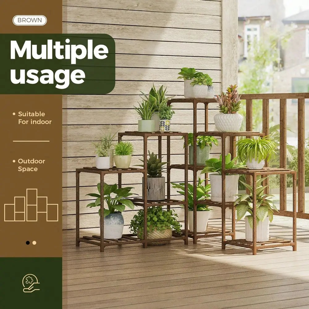 Stand Indoor Outdoor Corner Shelf 11 Potted Large Holder For Multiple Plants Wooden Tall Stands Combo Table Rack Garden Patio L - LoongFly Online