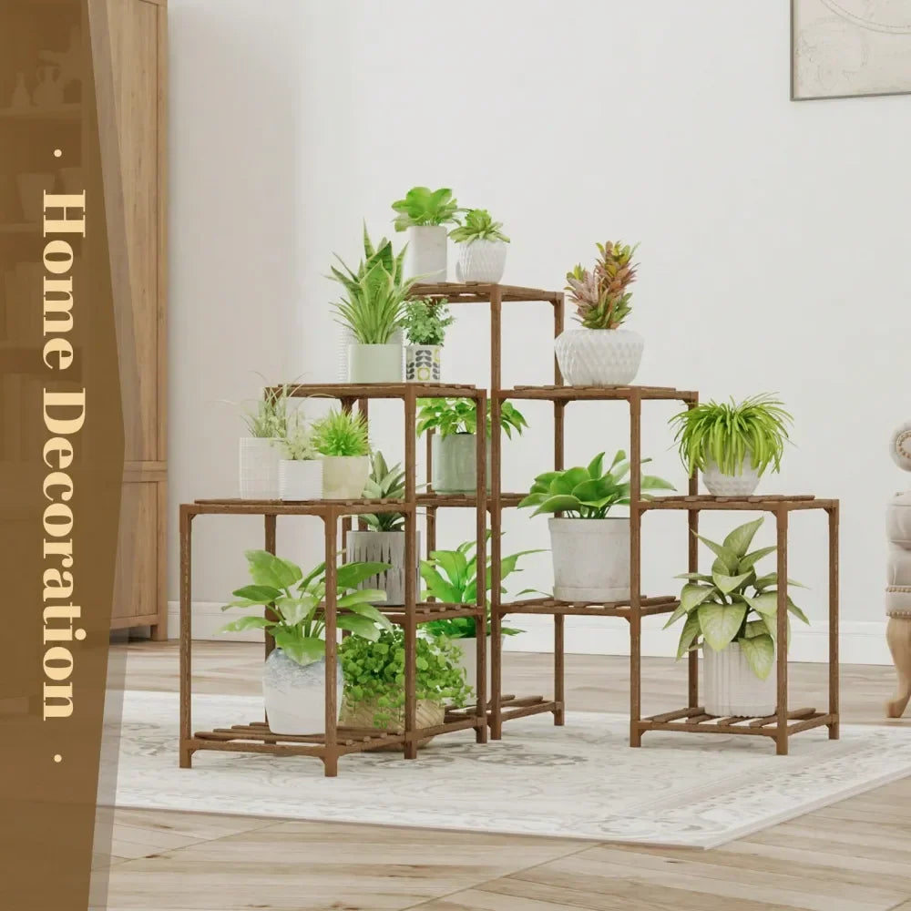 Stand Indoor Outdoor Corner Shelf 11 Potted Large Holder For Multiple Plants Wooden Tall Stands Combo Table Rack Garden Patio L - LoongFly Online