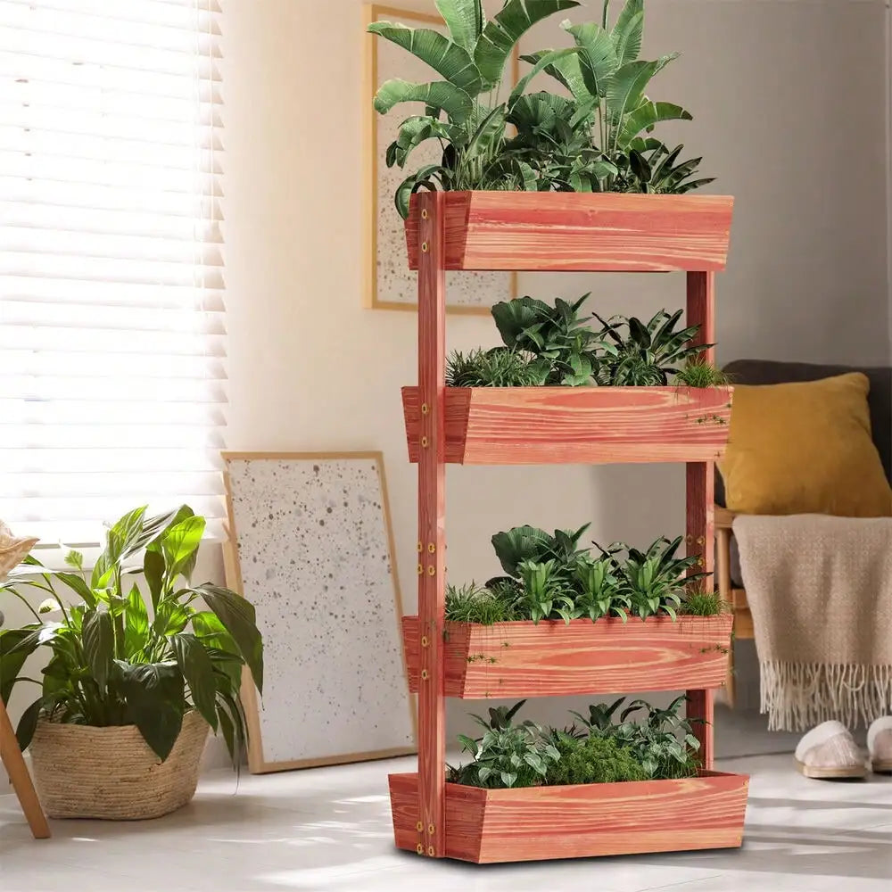 4 Tier Wooden Ladder Garden Bed Stand Extre Large Elevated Planter Fruit Box - LoongFly Online