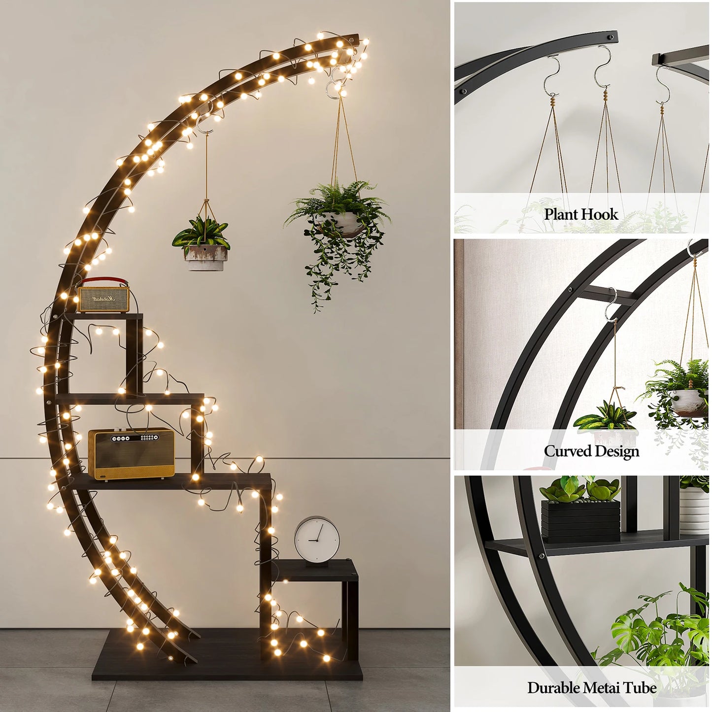 5 Tier Flower Plant Stand Indoor, 2 Pack Half Moon Plant Shelf Metal hanging Plant Rack for Home Patio Lawn Garden Balcony - LoongFly Online