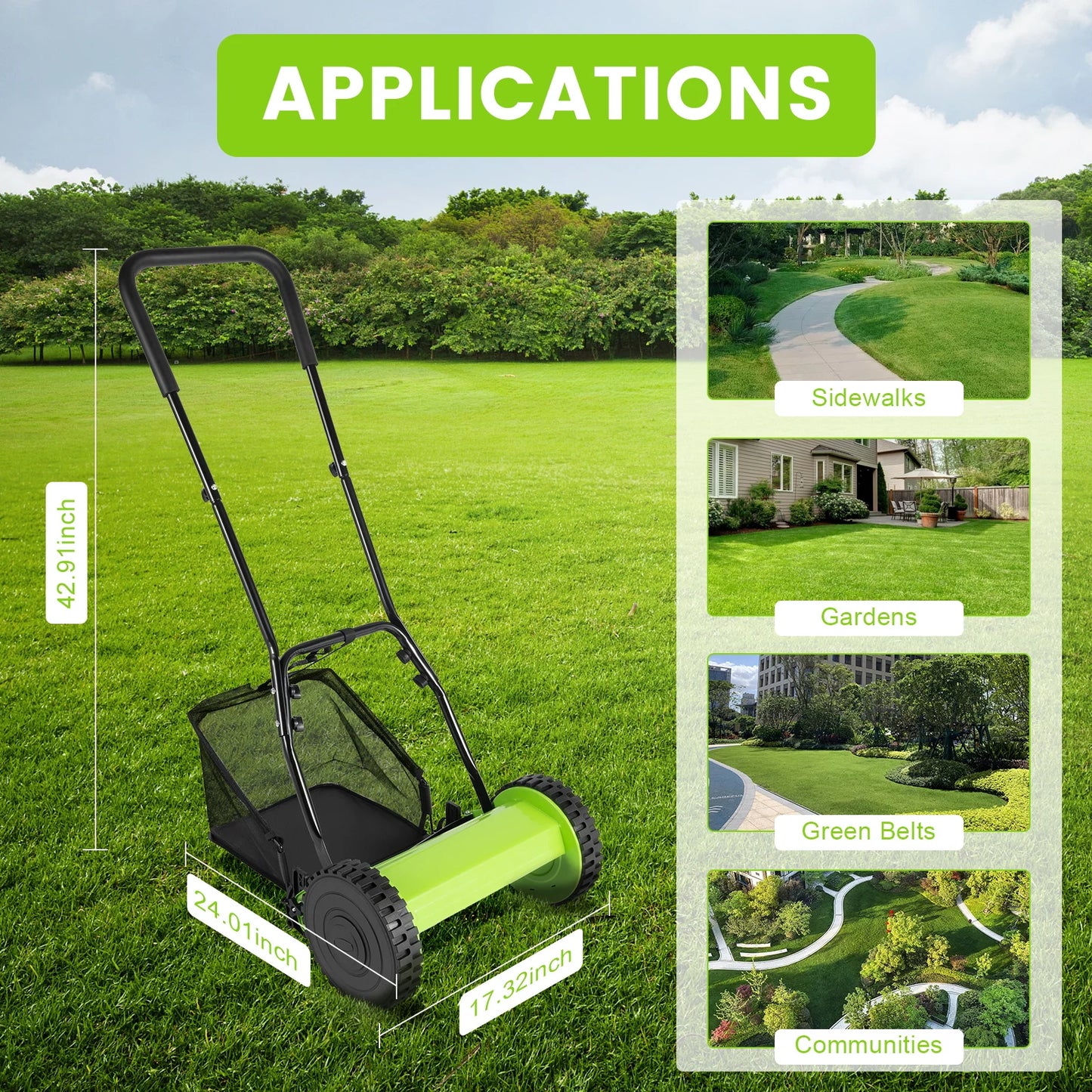12Inch Hand Push Mower Lawn Sweeper Manual Reel Grass Catcher Manchine - LoongFly Online