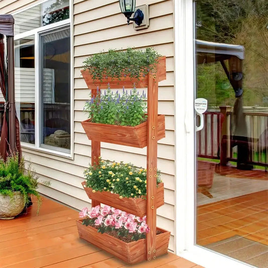 4 Tier Wooden Ladder Garden Bed Stand Extre Large Elevated Planter Fruit Box - LoongFly Online
