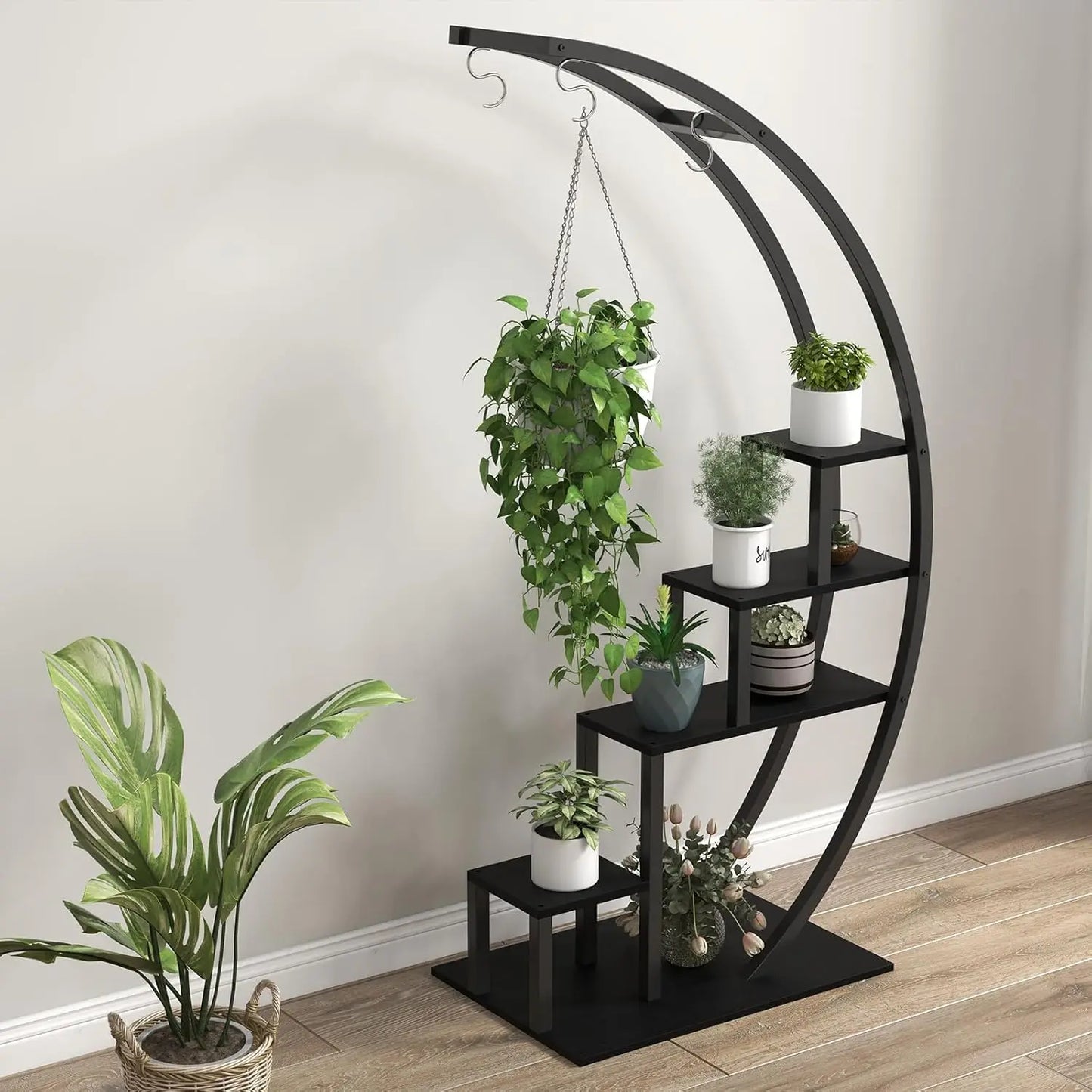 5 Tier Flower Plant Stand Indoor, 2 Pack Half Moon Plant Shelf Metal hanging Plant Rack for Home Patio Lawn Garden Balcony - LoongFly Online