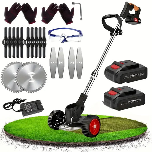 Cordless Lawn Trimmer Weed Wacker Lawn Mower Grass Edger with 2 Li-Ion Batteries Powered & 3 Cutting Blade Types - LoongFly Online