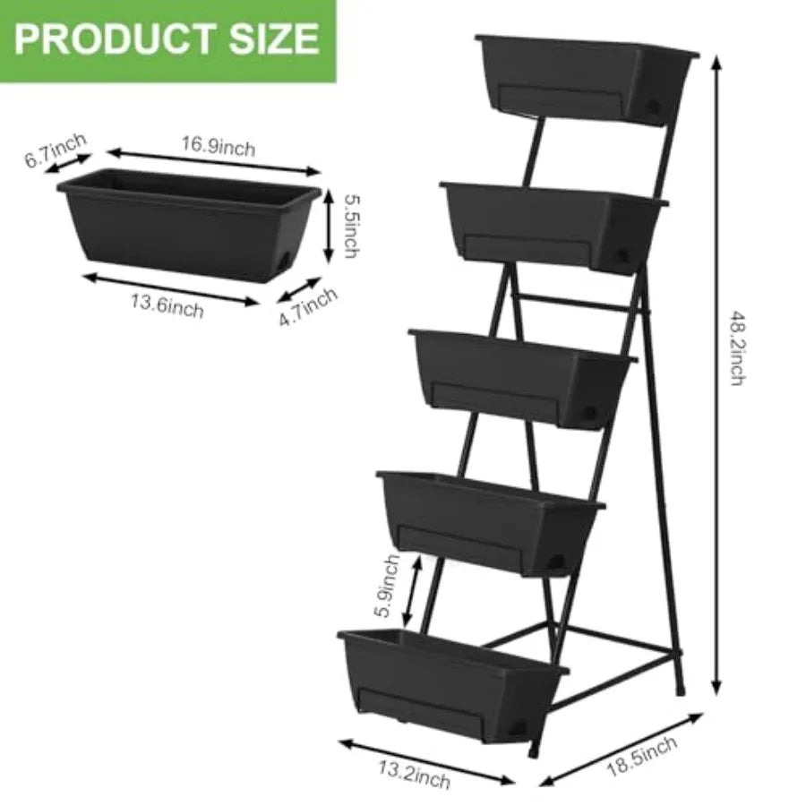 5 Tier Vertical Raised Garden Bed Planter Box Vertical Raised Bed with Drainage Holes for Indoor Outdoor Herbs Flowers Vegetabl - LoongFly Online