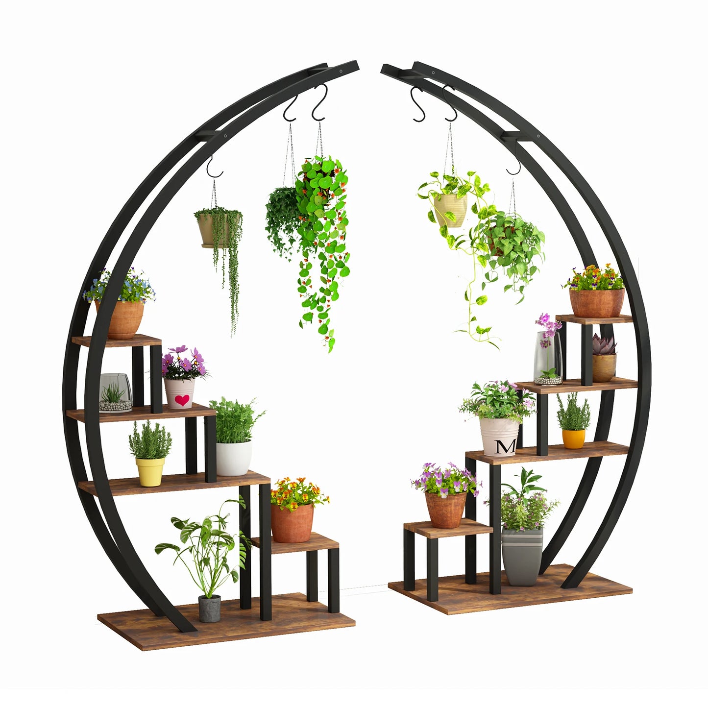 5 Tier Flower Plant Stand Indoor, 2 Pack Half Moon Plant Shelf Metal hanging Plant Rack for Home Patio Lawn Garden Balcony - LoongFly Online