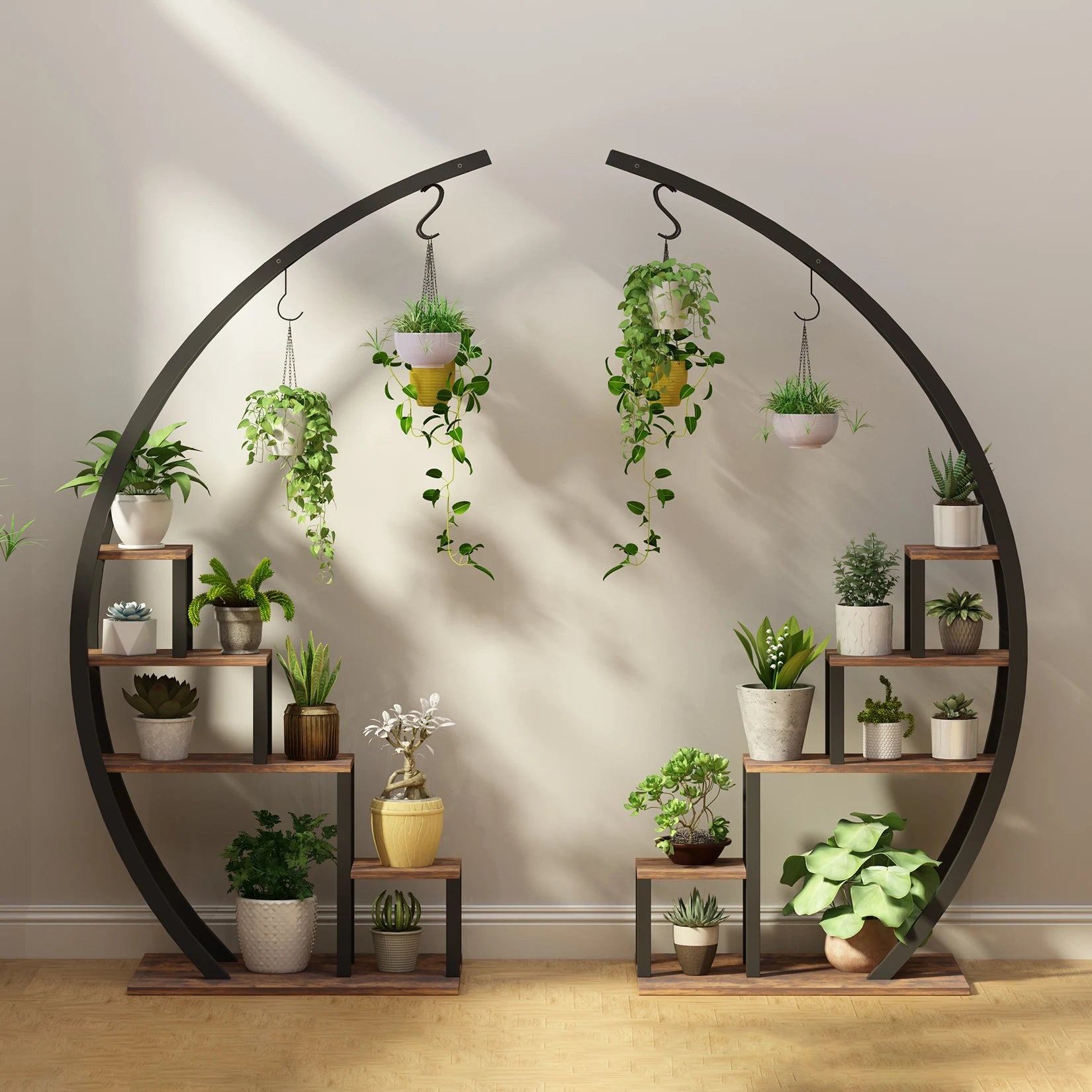 5 Tier Flower Plant Stand Indoor, 2 Pack Half Moon Plant Shelf Metal hanging Plant Rack for Home Patio Lawn Garden Balcony - LoongFly Online